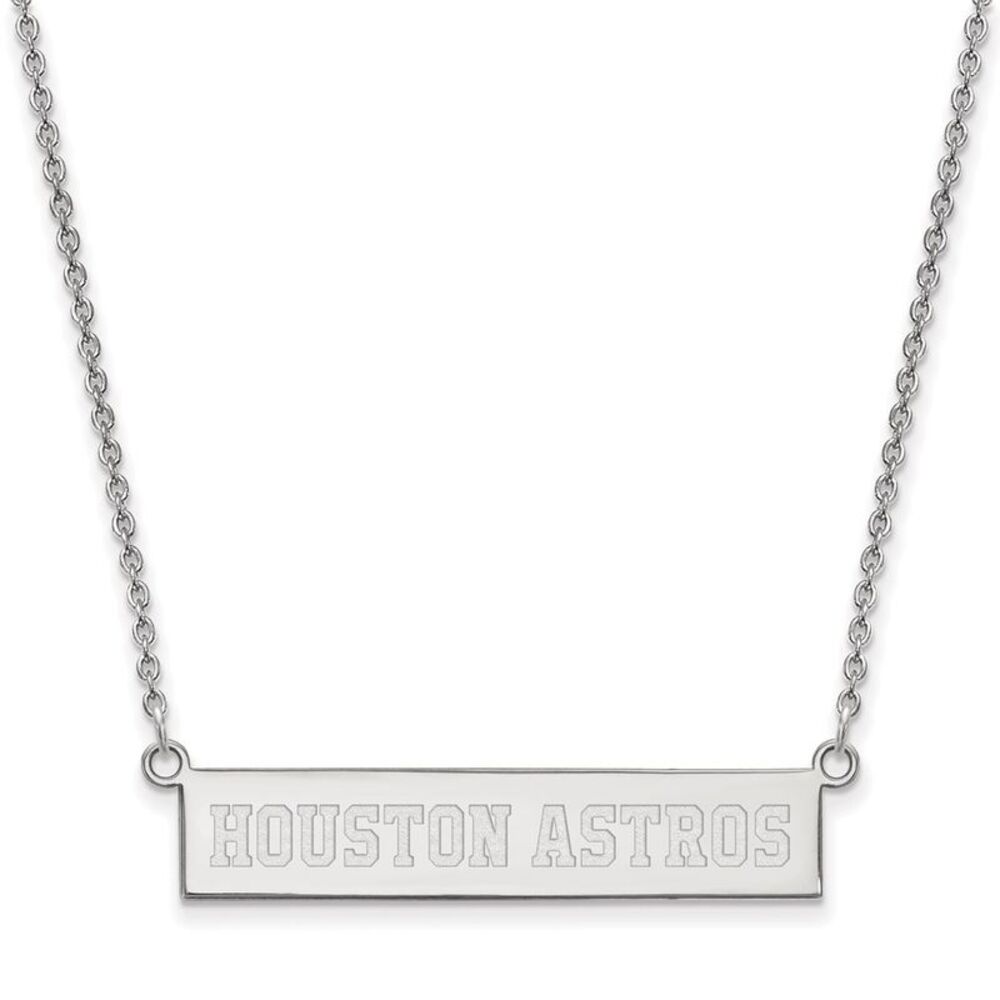 Sterling Silver MLB Houston Astros Small Bar Necklace, 18 Inch